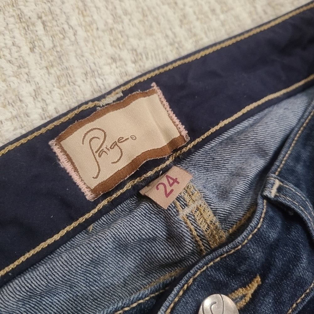 Paige Womens Peg Skinny Jeans Blue Dark Wash Straight Leg Stretch Denim 24 - Picture 3 of 11
